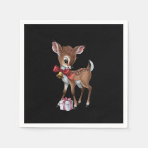 Retro Vintage Reindeer Pink Christmas Baby Deer Napkin