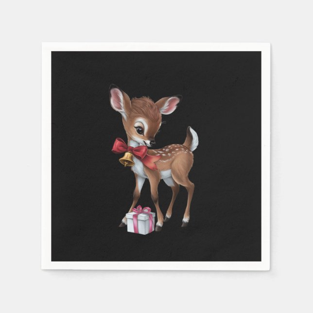 Retro Vintage Reindeer Pink Christmas Baby Deer Napkin (Front)