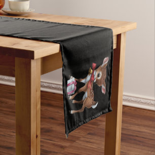 Retro Vintage Reindeer Pink Christmas Baby Deer Short Table Runner