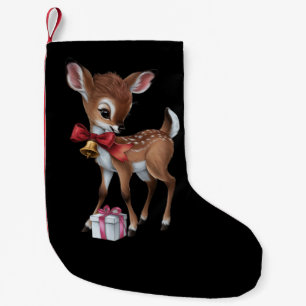 Retro Vintage Reindeer Pink Christmas Baby Deer Small Christmas Stocking