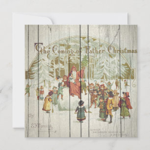 Retro Vintage Religious Christmas On Vintage Wood Holiday Card