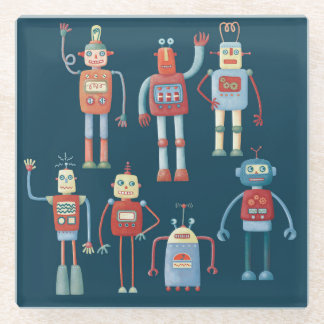 Retro Vintage Robots Glass Coaster