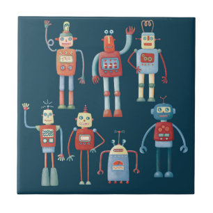 Retro Vintage Robots Tile