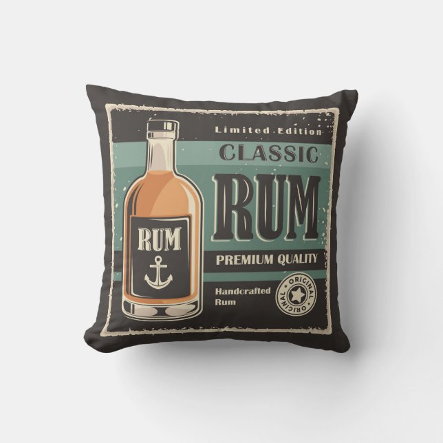Retro Vintage Rum Throw Pillow (Front)