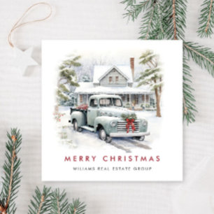 Retro Vintage Sage Farm Truck Christmas Corporate Holiday Card