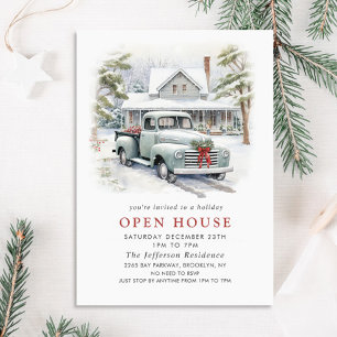 Retro Vintage Sage Farm Truck Christmas Open House Invitation
