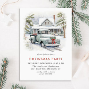 Retro Vintage Sage Farm Truck Christmas Party Invitation