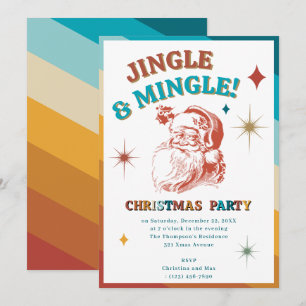Retro Vintage Santa Christmas Party Jingle Mingle Invitation