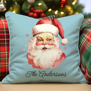 Retro Vintage Santa Claus Blue Christmas Cushion