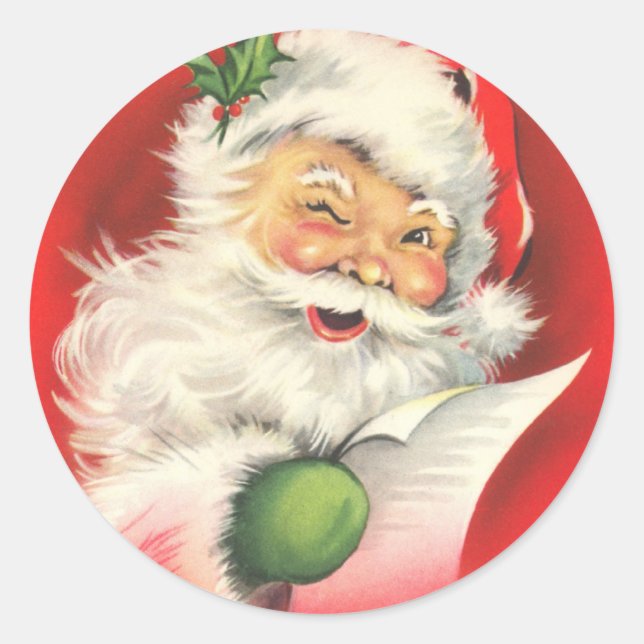 Retro Vintage Santa Claus Classic Round Sticker (Front)