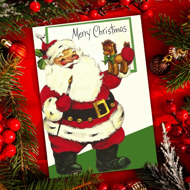 Retro Vintage Santa Claus Custom Christmas Holiday Card (Retro Vintage Santa Claus Custom Christmas Holiday)