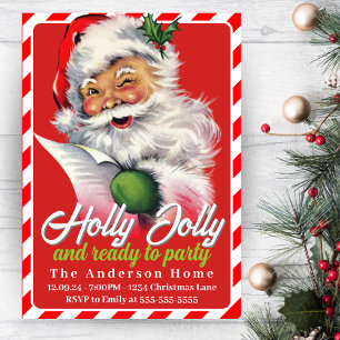Retro Vintage Santa Claus Custom Christmas Party Invitation
