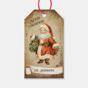 Retro Vintage Santa Claus Custom Merry Christmas Gift Tags