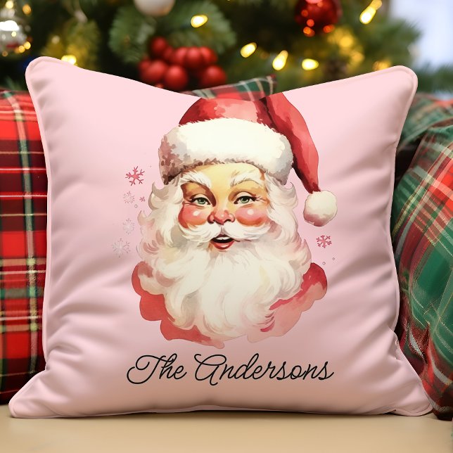 Retro Vintage Santa Claus Pink Christmas Cushion (Creator Uploaded)