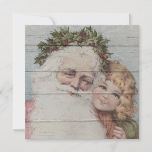 Retro   Vintage Santa Claus With Child Holiday Card