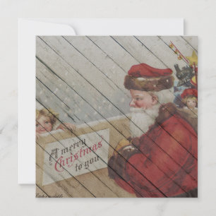 Retro   Vintage Santa Claus With Child Holiday Card
