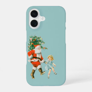 Retro Vintage Santa & Girl Christmas iPhone 16 Case