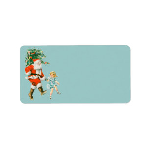 Retro Vintage Santa & Girl Christmas Label
