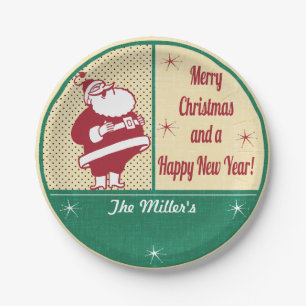 Retro Vintage Santa Paper Plate