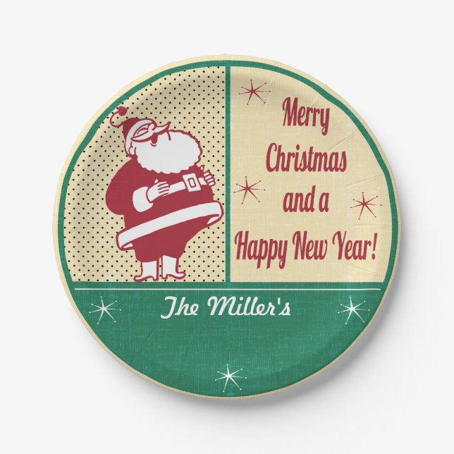 Retro Vintage Santa Paper Plate (Front)