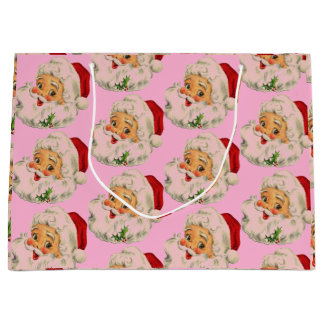 Retro vintage Santa pink Christmas Large Gift Bag