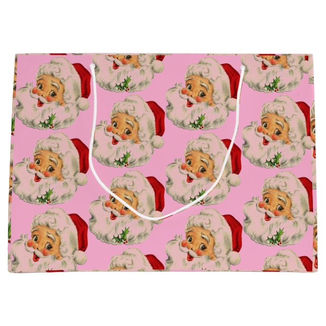 Retro vintage Santa pink Christmas Large Gift Bag (Front)
