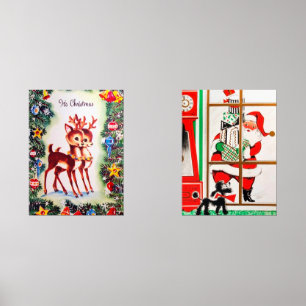 retro vintage Santa reindeer Christmas