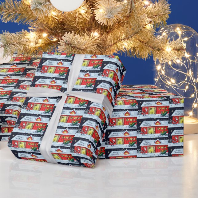 retro vintage Santa scene Holiday Wrapping Paper (Holidays)