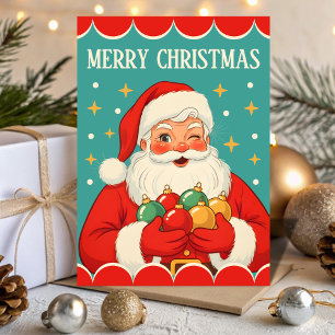 Retro Vintage Santa Sparkle Christmas Holiday Card