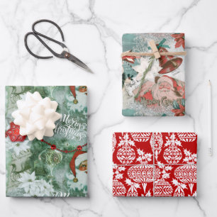 Retro Vintage Santa Vignette Wrapping Paper Sheet
