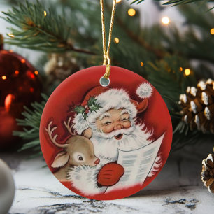 Retro Vintage Santa With Baby Rudolf Christmas Ceramic Tree Decoration