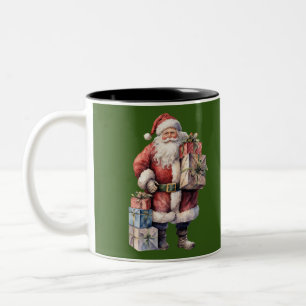 Retro Vintage Santa with Pleasant Gifts Two-Tone Coffee Mug