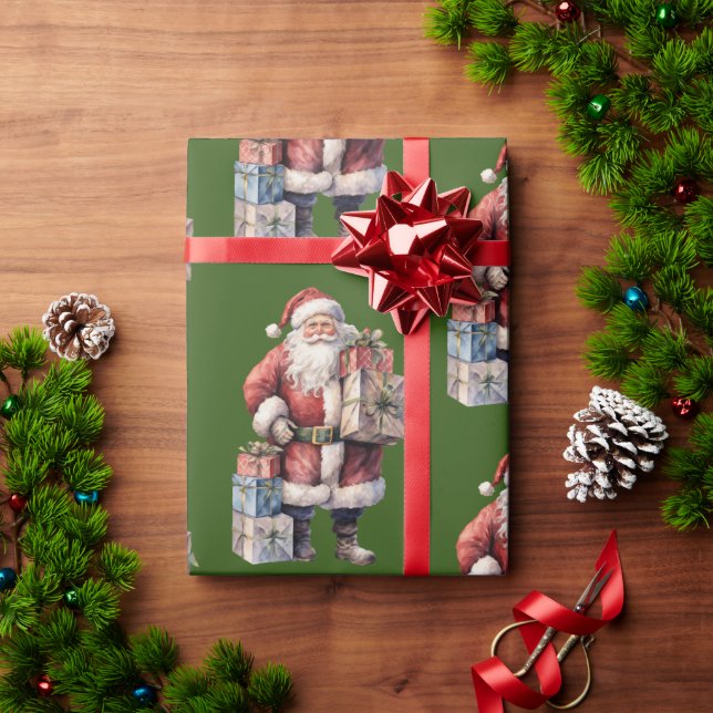 Retro Vintage Santa with Pleasant Gifts Wrapping Paper (Holiday Gift)