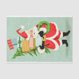 Retro Vintage Santa with Stack of Christmas Gifts Tissue Paper