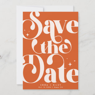 Retro Vintage Save the Date Photo   Orange Pink Announcement