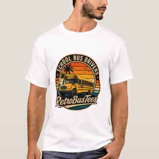 Retro Vintage School Bus Driver Circle White T-Shi T-Shirt
