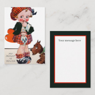retro vintage Scottish girl Valentine Card