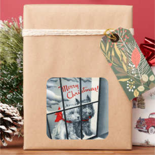 retro vintage Scotty dog Christmas Square Sticker