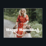 Retro vintage script Happy Hanukkah photo Postcard<br><div class="desc">Happy Hanukkah card! A modern typography for this Holiday photo cards collection. To customise with your favourite family picture. You can also easily change the colour of the font and the background to your liking.</div>