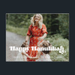 Retro vintage script Happy Hanukkah photo Postcard<br><div class="desc">Happy Hanukkah card! A modern typography for this Holiday photo cards collection. To customise with your favourite family picture. You can also easily change the colour of the font and the background to your liking.</div>