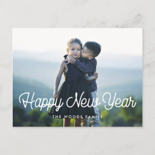 Retro vintage script Happy New Year Holiday photo Postcard