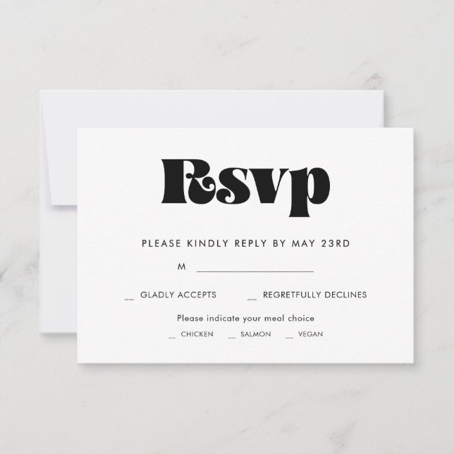 Retro vintage script RSVP card with meal choice (Front)