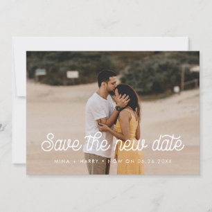 Retro vintage script Save the new date Announcement