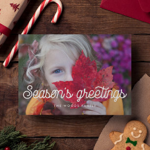 Retro Vintage Script Season's Greetings Photo Holiday Card