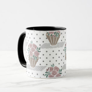 Retro vintage seamless floral flowers polka dot wh mug