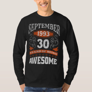 Retro Vintage September 1993 30 Year Old Birth Awe T-Shirt