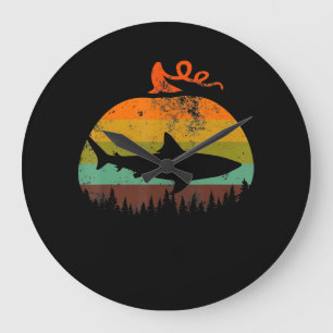 Retro Vintage Shark Pumpkin Halloween Gifts Large Clock