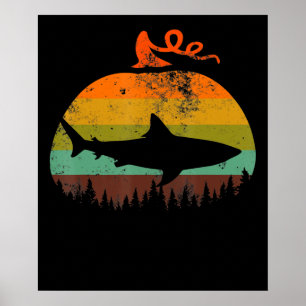 Retro Vintage Shark Pumpkin Halloween Gifts Poster