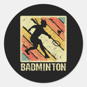 Retro Vintage Shuttle Player Badminton Classic Round Sticker