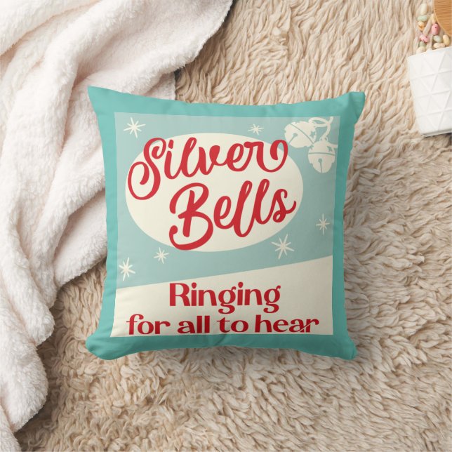 Retro Vintage Silver Bells Christmas Cushion (Blanket)